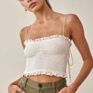 Reformation Citrus Smocked Crop / Tube Top in White